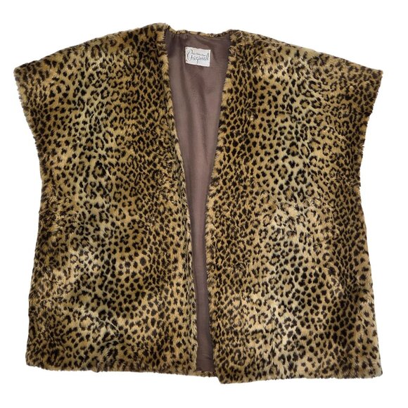 Vintage Leopard Print Faux Fur Vest With Satin Lining Appears Hand Sewn One Size - Picture 4 of 14